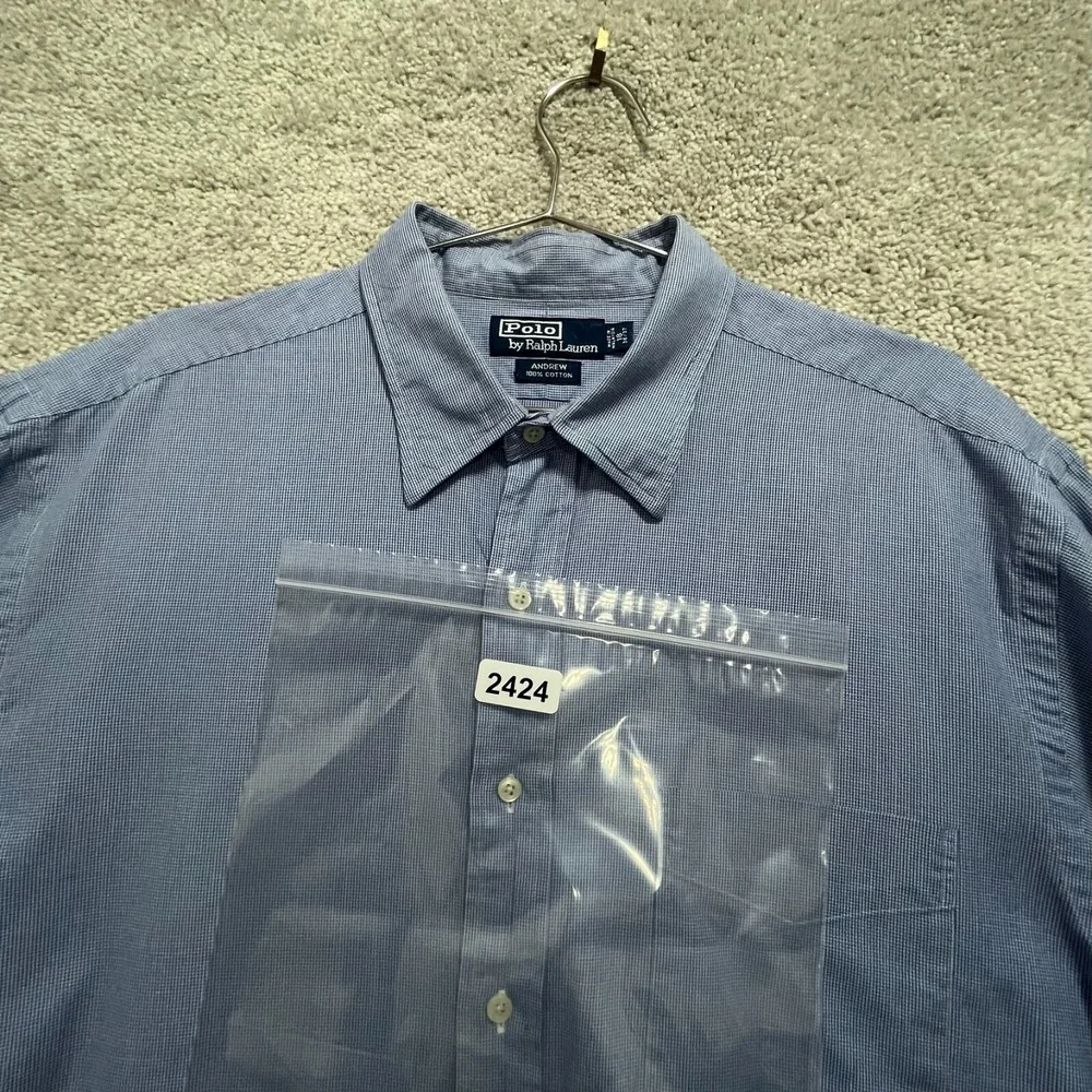 Ralph Lauren Shirt Mens 18 Blue Check Andrew‎ Button Up Long Sleeve Casual